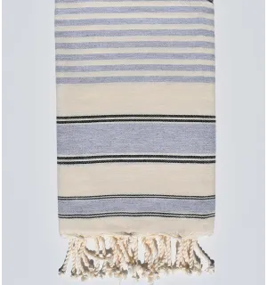 Serviette de plage ziwane blanc crème, noir et gris Fouta Tunisia - 1