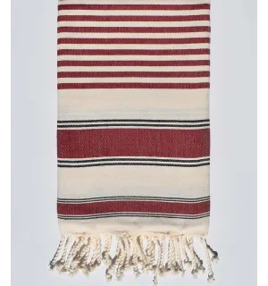Serviette de plage ziwane blanc crème, noir et bordeaux Fouta Tunisia - 1