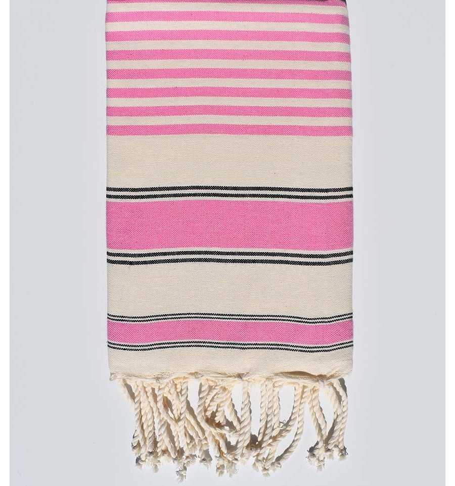 Serviette de plage ziwane blanc crème, noir et rose