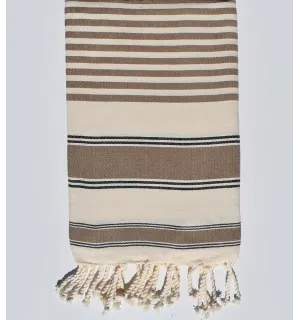 Serviette de plage ziwane blanc crème, noir et bistre Fouta Tunisia - 1