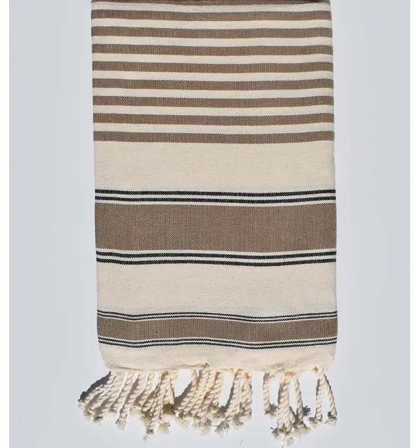 Serviette de plage ziwane blanc crème, noir et bistre Fouta Tunisia - 1