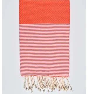 Serviette de plage nid d'abeille corail Fouta Tunisia - 1