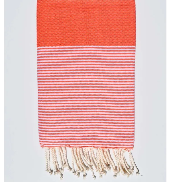 Serviette de plage nid d'abeille corail Fouta Tunisia - 1