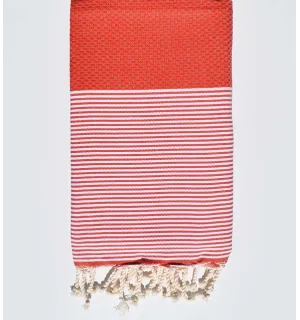 FOUTA NID D'ABEILLE ocre rouge avec rayures Fouta Tunisia - 1