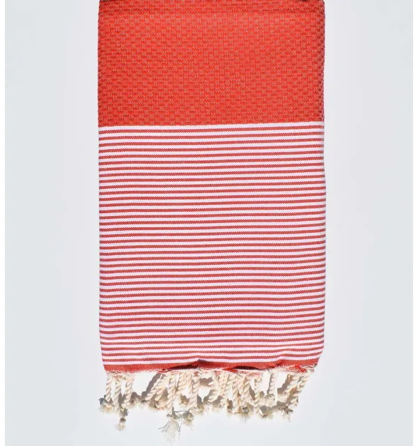 FOUTA NID D'ABEILLE ocre rouge avec rayures Fouta Tunisia - 1