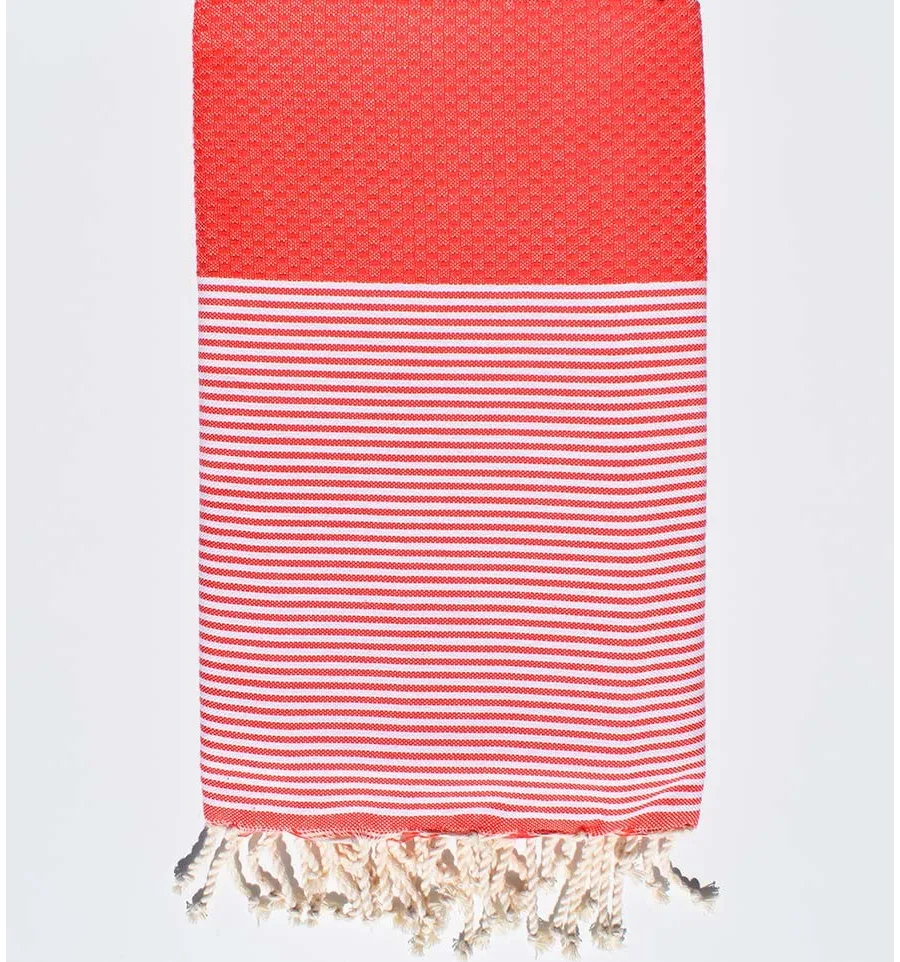 Serviette de plage nid d'abeille rouge clair Fouta Tunisia - 2