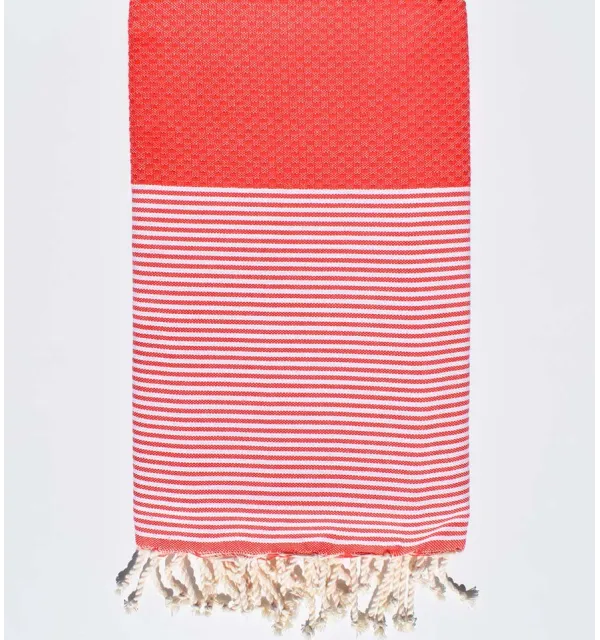 Serviette de plage nid d'abeille rouge clair Fouta Tunisia - 2