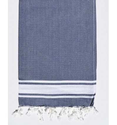 Mini serviette bleu guède bandes blanche