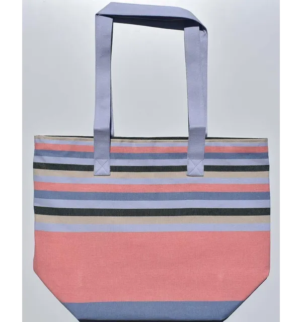 Sac de plage 5 couleurs incarnadin pervenche, beige, vert forêt et bleu guède avec bandoulière pervenche Fouta Tunisia - 1