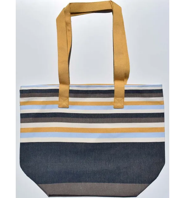 Sac de plage couleur café,bleu nuit,blanc crème,bleu ciel et jaune moutarde avec bandoulière jaune Fouta Tunisia - 1