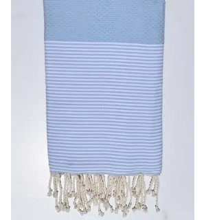 Serviette de plage nid d'abeille bleu dragée Fouta Tunisia - 1