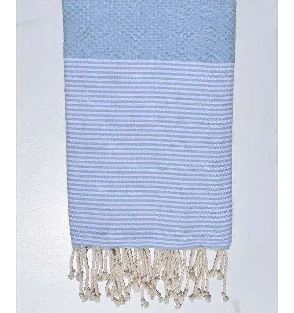 Serviette de plage nid d'abeille bleu dragée Fouta Tunisia - 1