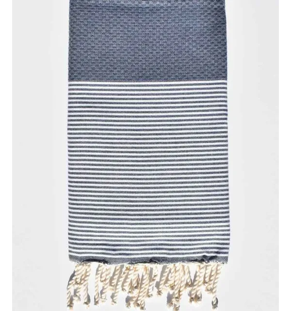 Fouta nid d'abeille bleu turquin - 1