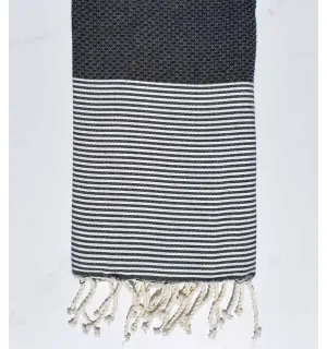 Serviette de plage nid d'abeille bleu de minuit Fouta Tunisia - 1