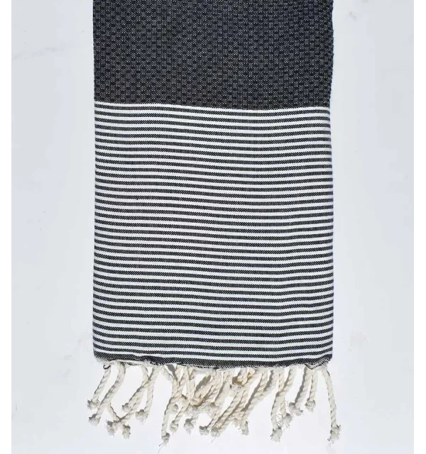 Serviette de plage nid d'abeille bleu de minuit Fouta Tunisia - 1