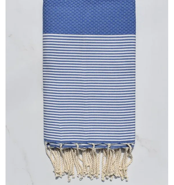 Serviette de plage nid d'abeille bleu roi Fouta Tunisia - 1