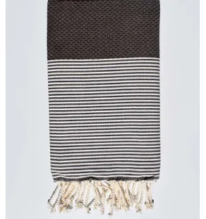 Serviette de plage nid d'abeille chocolat Fouta Tunisia - 1