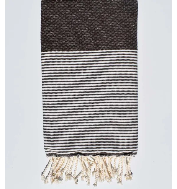 Serviette de plage nid d'abeille chocolat Fouta Tunisia - 1