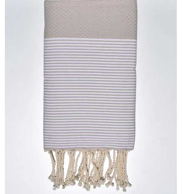 Serviette de plage nid d'abeille tourtelle clair - 1