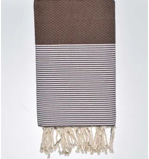 Serviette de plage nid d'abeille noisette Fouta Tunisia - 1