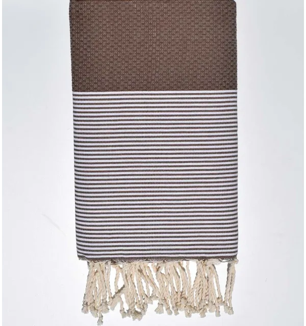 Serviette de plage nid d'abeille noisette Fouta Tunisia - 1