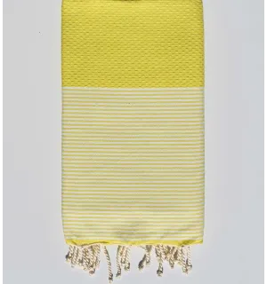 Serviette de plage nid d'abeille jaune chrome Fouta Tunisia - 1