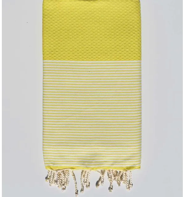 Serviette de plage nid d'abeille jaune chrome Fouta Tunisia - 1