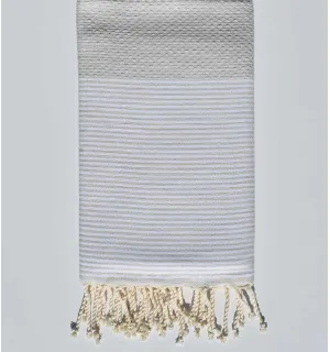 Serviette de plage nid d'abeille beige de gris - 1