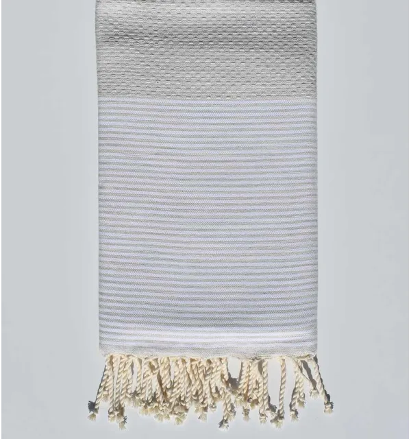 Serviette de plage nid d'abeille beige de gris - 1