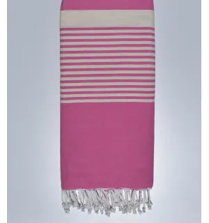 Jeté plate rose bonbon avec rayures Fouta Tunisia - 1
