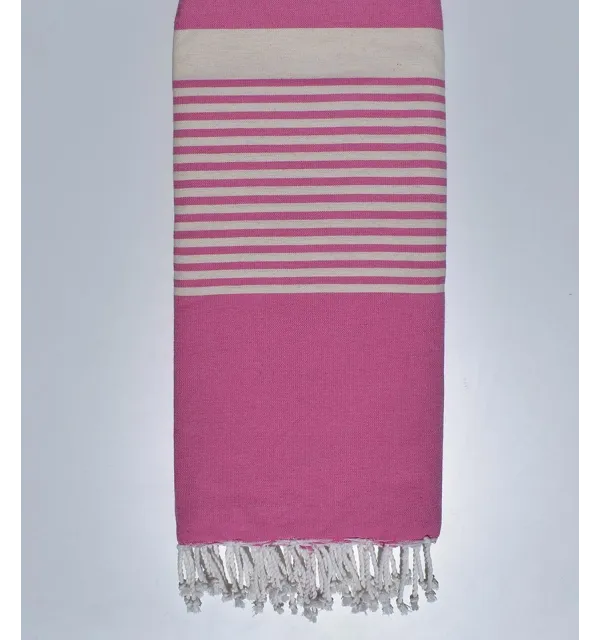Jeté plate rose bonbon avec rayures Fouta Tunisia - 1