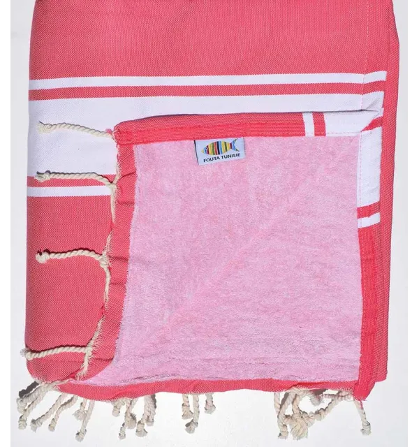 fouta doublée éponge rose fushia et rose clair - 2