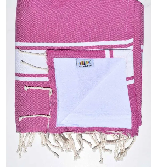 Serviette de plage doublée éponge violine et blanc Fouta Tunisia - 1