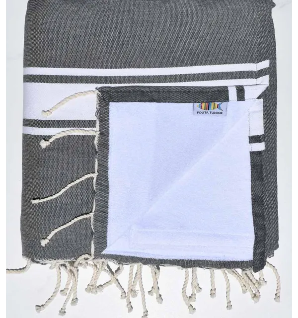fouta doublée éponge gris plomb et blanc - 2