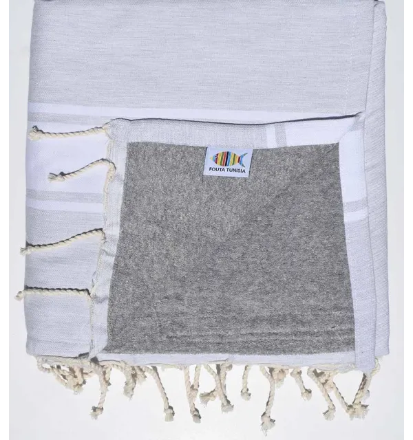 fouta doublée éponge grège et bistre - 2