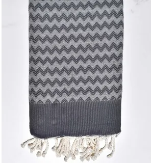 Fouta zigzag gris et gris ardoise Fouta Tunisia - 1