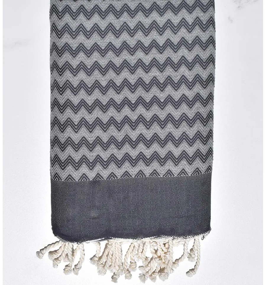 Fouta zigzag gris et gris ardoise