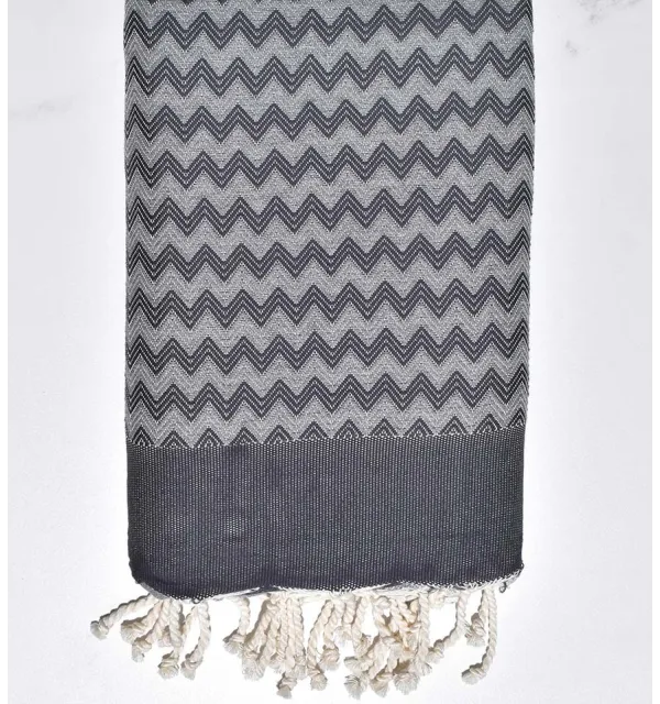 Fouta zigzag gris et gris ardoise Fouta Tunisia - 1