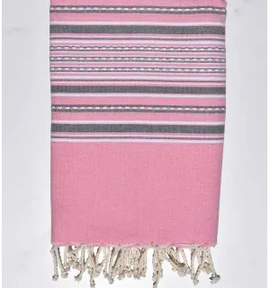 Serviette de plage arabesque rose clair et gris Fouta Tunisia - 1