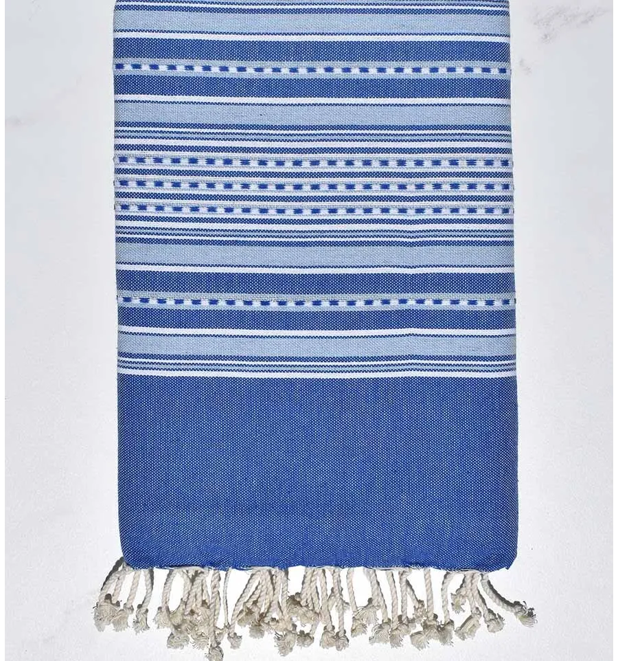Serviette de plage arabesque bleu et bleu fumée Fouta Tunisia - 2