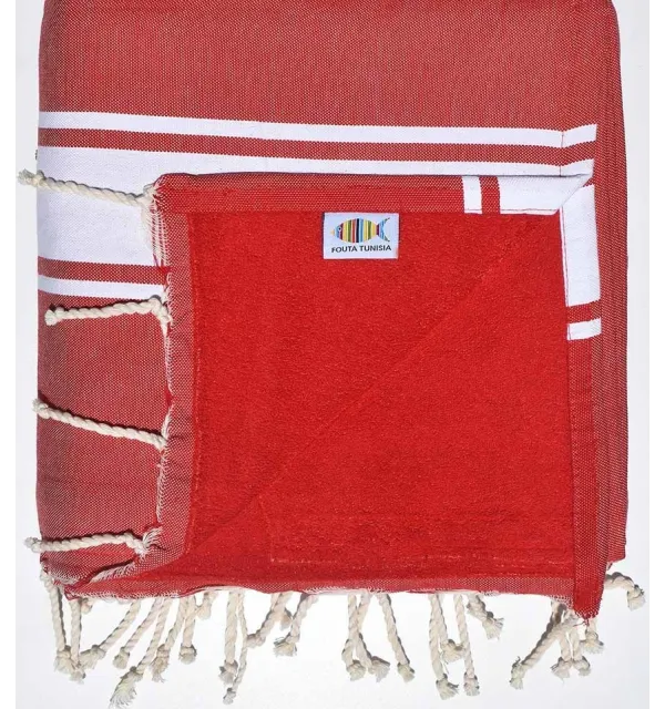 fouta doublée éponge rouge - 2