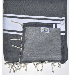 Fouta doublée éponge gris moyen et gris Fouta Tunisia - 1