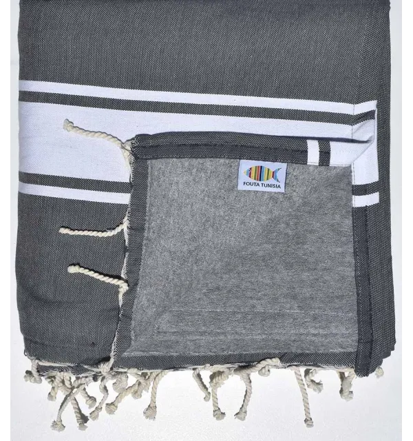 Fouta doublée éponge gris moyen et gris Fouta Tunisia - 1