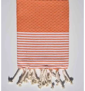Serviette de plage orange avec rayures Fouta Tunisia - 1