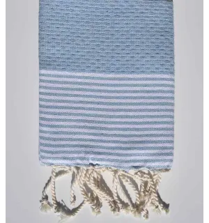 Serviette de table bleu clair avec rayures Fouta Tunisia - 1