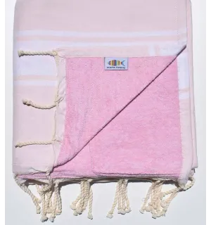 Serviette de plage doublée éponge rose très clair Fouta Tunisia - 1