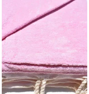 Serviette de plage doublée éponge rose très clair Fouta Tunisia - 1 2