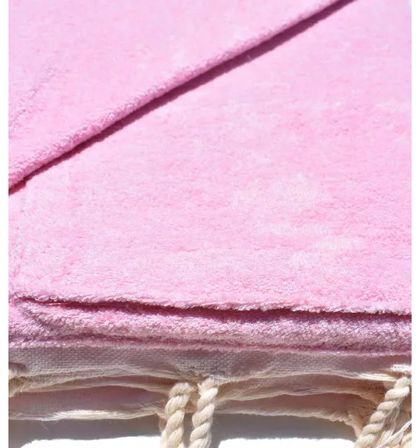 Serviette de plage doublée éponge rose très clair Fouta Tunisia - 2
