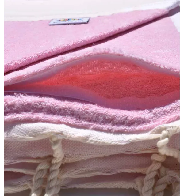 Serviette de plage doublée éponge rose très clair Fouta Tunisia - 3