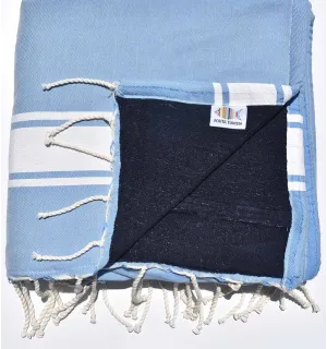 Serviette de plage doublée éponge lavande et bleu nuit Fouta Tunisia - 1 2
